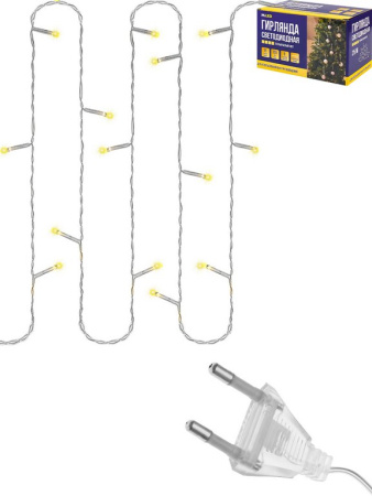 Гирлянда комнатная Нить 25м, 250 теплых ламп, 8 режимов, прозрачный провод 220Вт