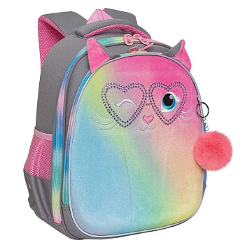 Рюкзак каркасный для девочки Grizzly 28*36*20 см., серый