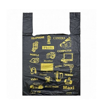 Маечка 40*65см (24 мкм) ПНД "Электрон" 50 шт/уп, черный, (макс. нагрузка 25кг.)