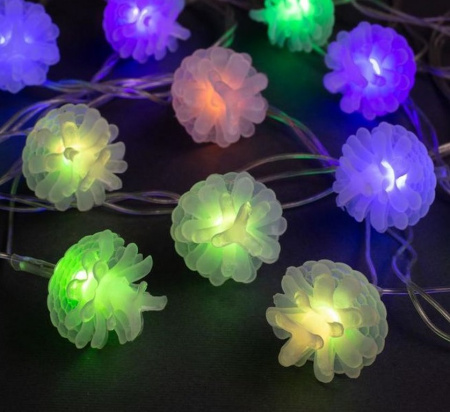 Гирлянда комнатная Фигурная "Шишки 3D” 5м, 20 цветных ламп, мигание (от -10 до +35 °С)