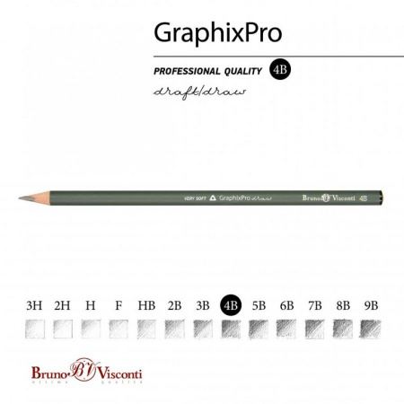 Карандаш ч/г  4В трехгранный Bruno Visconti "GraphixPro"