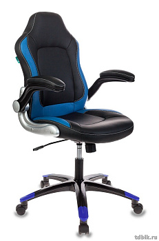Кресло игровое Бюрократ VIKING-1/BL+BLUE (искусственная кожа, цв.  черный/синий)