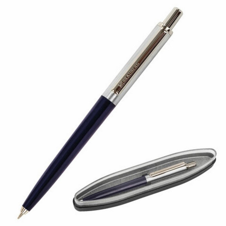 Ручка шариковая Brauberg "Soprano" корпус серебристый с синим, синяя 0,5мм