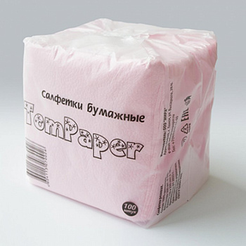 Салфетки цветные розовые 23х23 TomPaper, 100 шт/уп