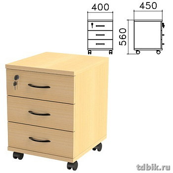 Тумба подкатная "Канц" 3 ящика, замок (400*450*560мм) цвет бук