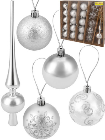 Набор шаров  цвет серебро  60 мм 20 шт+ верхушка 1шт