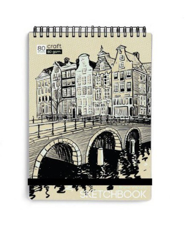 Скетчбук 147*210 мм, 60л. гребень "SKETCHBOOK" КРАФТ 80 гр. (4 ВИДА)