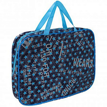 Папка для тетрадей А4 на молнии с ручками Prof-Press "ДЖИНСОВЫЕ ЗВЕЗДОЧКИ, ГОЛУБАЯ"