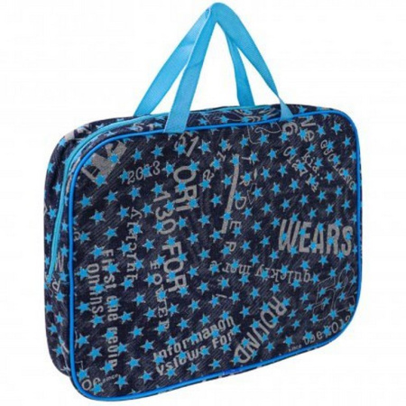 Папка для тетрадей А4 на молнии с ручками Prof-Press "ДЖИНСОВЫЕ ЗВЕЗДОЧКИ, ГОЛУБАЯ"