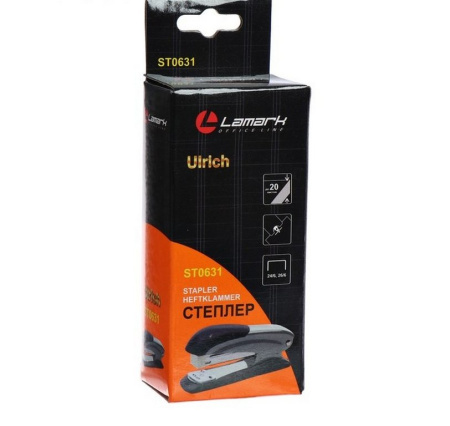 Степлер № 10 до 12л металлический, Lamark Ulrich, оранжевый с антистеплером