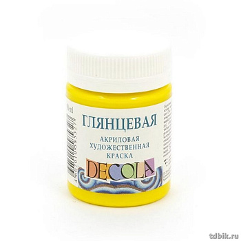 Краска акриловая художественная глянцевая 50мл желтая светлая Декола