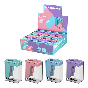 Точилка с контейнером ErichKrause "City Mini. Pastel" ассорти