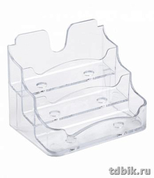 Подставка для визитных карточек 3 отдела 70*102*82 мм Стамм, прозрачная,