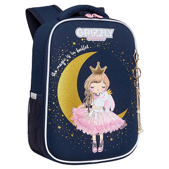 Рюкзак каркасный для девочки Grizzly 26*37*16 см., синий