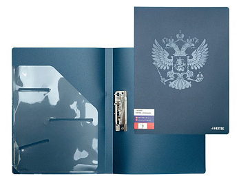 Папка с боковым зажимом, карман внутри, А4 пластик 0,65мм "Герб" темно синяя