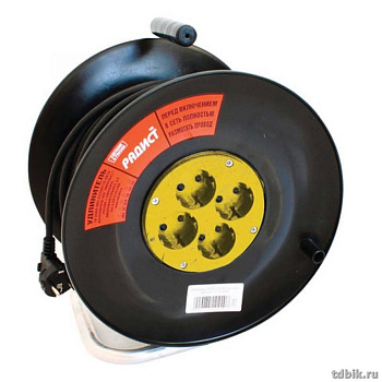 Удлинитель на катушке 20м., 3х1,5 мм, 2200 Вт, 4 розетки с заземл. "РАДИСТ"