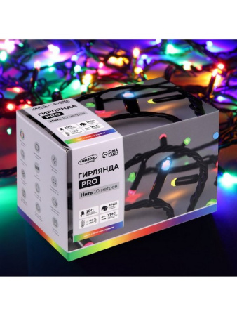 Гирлянда уличная 10м, 100 цв. ламп, темный провод, 1 реж. (IP65, от -40 до +40°С) монтаж до -10°С)