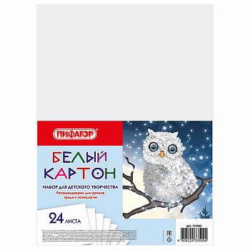 Набор белого картона А4 24л "Совушка", 200 гр./м2