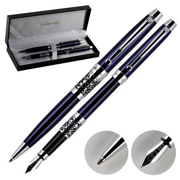 Набор подарочный Manzoni "Venezia" ручки перьевая+шариковая, 1,0 мм, синие