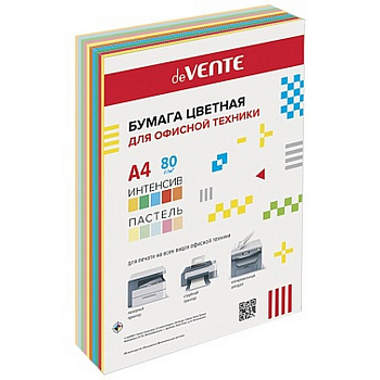 Бумага "deVente" 80г/м2 А4, 250 лист/уп, смесь 10 цветов (5 интенсивных, 5 пастельных)