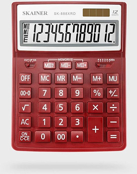 Калькулятор наст. Skainer SK-888XRD (12 разр., 2 питания, 155х204х34мм) красный