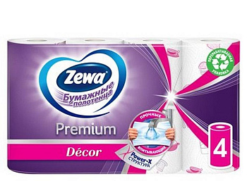 Полотенце бумажное Zewa Premium декор 4 рул/уп, 2-х слойные Полотенце бумажное Zewa Premium декор 4 рул/уп, 2-х слойные
