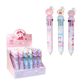 Ручка шариковая сувенирная автомат 10-и цветная "Лапка" 0,5мм