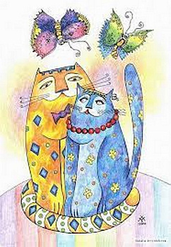 Постер на холсте 41*29см, Наталья Бронникова "Кот и кошка"