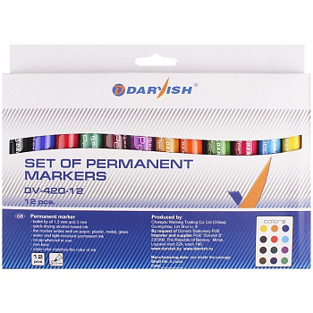 Набор маркеров перманент.12цв Darvish круглые, 2 мм