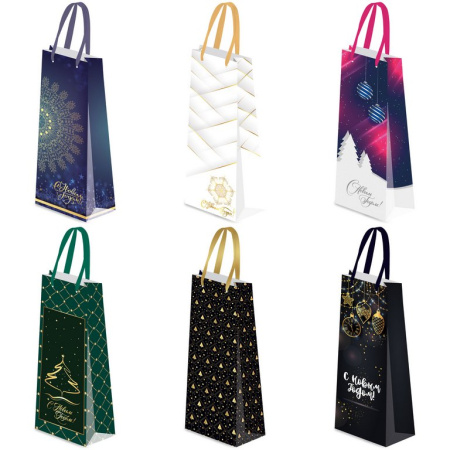 Пакет бумажный под бутылку НГ 12*36см (ассорти)