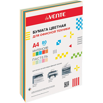 Бумага "deVente" 80г/м2 А4, 100 лист/уп, смесь 10 цветов (5 интенсивных, 5 пастельных)