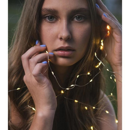 Гирлянда комнатная Нить  "Роса"  2м, 20 теплых ламп, на батарейках (от 0 до +35 °С)