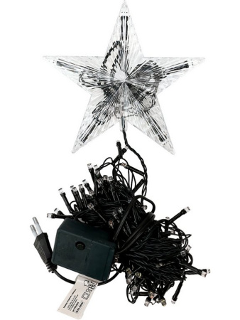 Гирлянда комнатная Нить  9м, 100 цветных ламп, 8 реж., темный провод 220Вт (со звездой) MILAND