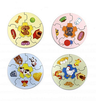 Пазлы деревянные  "Круглые. Домашние животные" WOODLENDTOYS