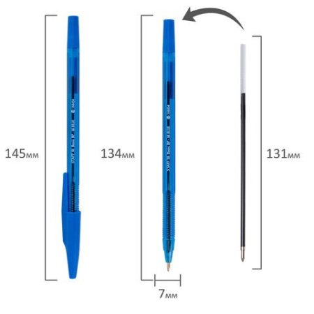 Ручка шариковая STAFF "Basic BP-66 Blue" 1 мм синяя (линия 0,5мм)