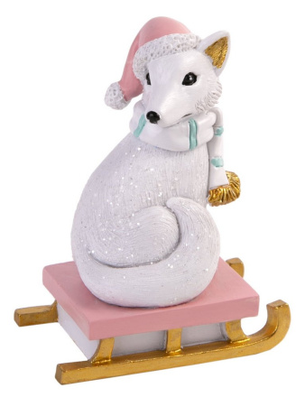 Сувенир новогодний "Лисичка на Санях" 8х6х4см (полирезина)