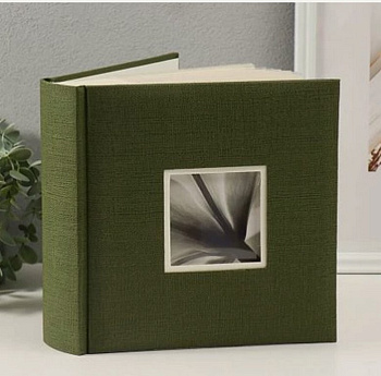 Фотоальбом 200 фото 10*15см "green canvas. Делюкс" 22*22 см обложка картон, ПП карман, с окном