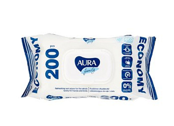 Салфетки влажные  200 шт/уп Aura "Для всей семьи" с крышкой