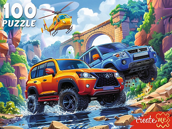 Пазлы  100 дет. "Два джипа и вертолет" Рыжий КОТ