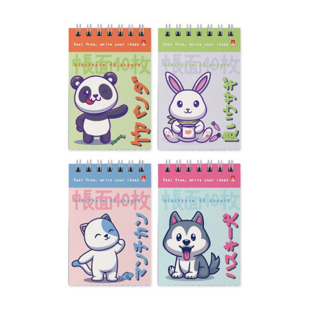 Блокнот А7  40л.,  68*101 мм, на гребне Альт "KAWAII ANIMALS" 4 вида