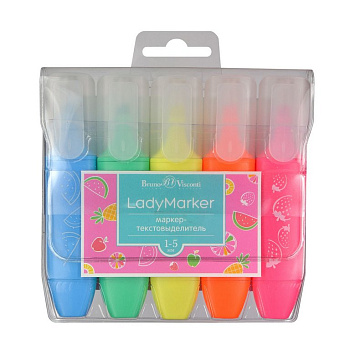 Набор текст-маркеров  5 шт Bruno Visconti "LadyMarker" (желт, розов, зелен, оранж, голуб)