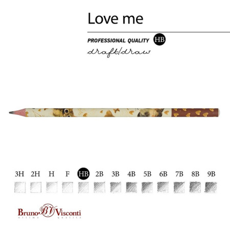 Карандаш ч/г HB с рис. трехгранный Bruno Visconti Love me "Котики. Счастье"
