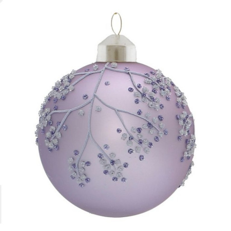 Елочный шар стеклянный  80мм (сиреневый с рисунком)