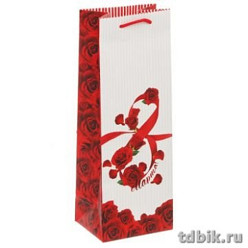 Пакет бумажный под бутылку 13х36см "С 8 Марта"