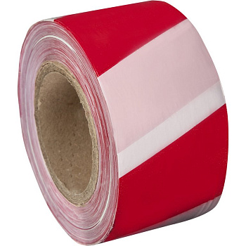 Лента сигнальная для ограждений красно-белая 75мм*250м, 30 мкм
