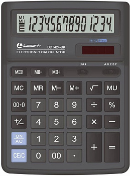 Калькулятор наст. Lamark424 (14 разр., 2 питания 143x193x38.4 мм) черный