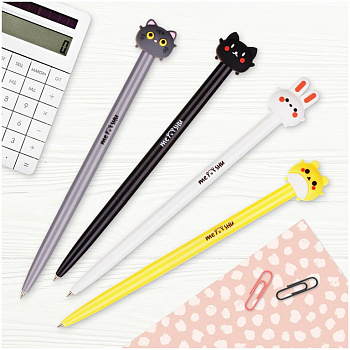 Ручка шариковая сувенирная автомат MESHU "Cute Friends" 0,7мм синяя (линия 0,5мм), ассорти