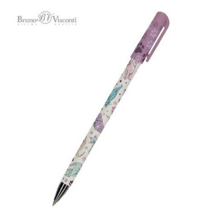 Ручка шариковая с рис. Bruno Visconti "HappyWrite. Кошки" 0,5мм синяя (стерж.140мм, линия 0,3мм)