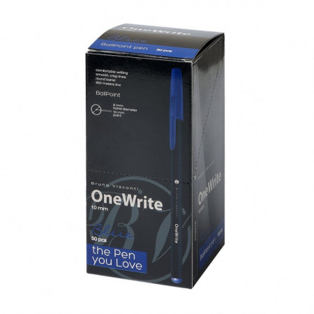 Ручка шариковая BV OneWrite "Black" 1,0мм синяя (линия 0,8мм) одноразовая