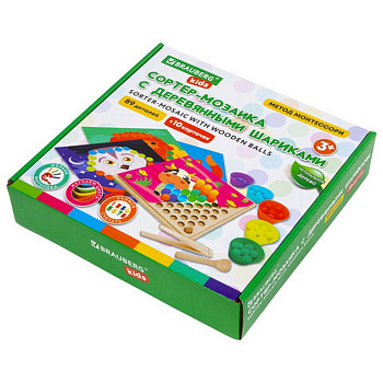 Игра развивающая Сортер-мозаика деревянная с шариками, 3 в 1, по методу Монтессори, BRAUBERG KIDS